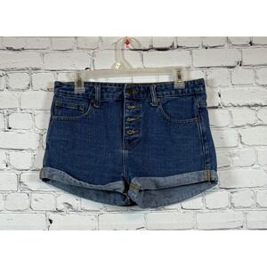 Forever 21 Denim Shorts Cuffed Hem Button Fly Dark Wash‎ Womens Size 28